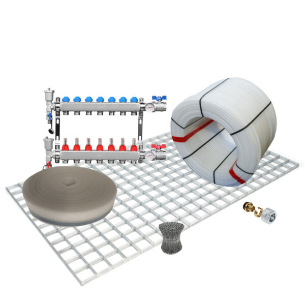 Draadstaal vloerverwarming set met RVS verdeler