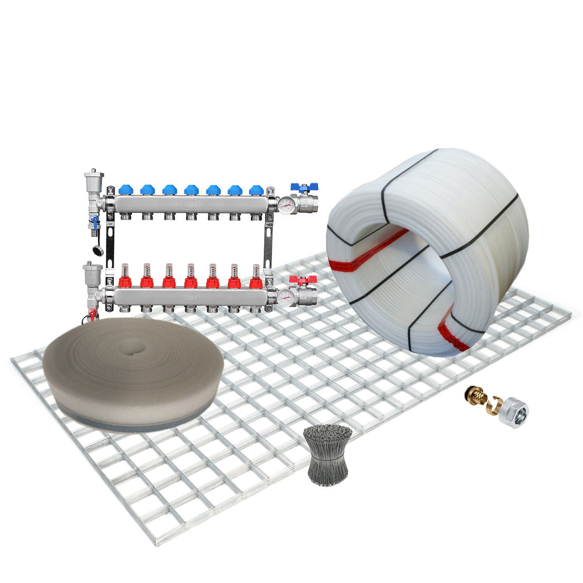 Draadstaal vloerverwarming set met RVS verdeler